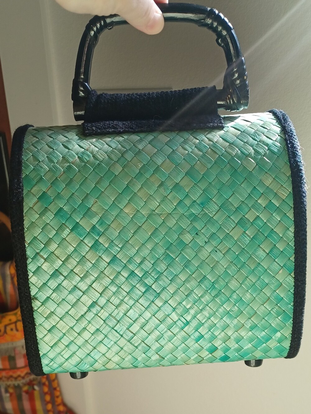 Green Natural Woven Top Handle Bag - Picture 2 of 3